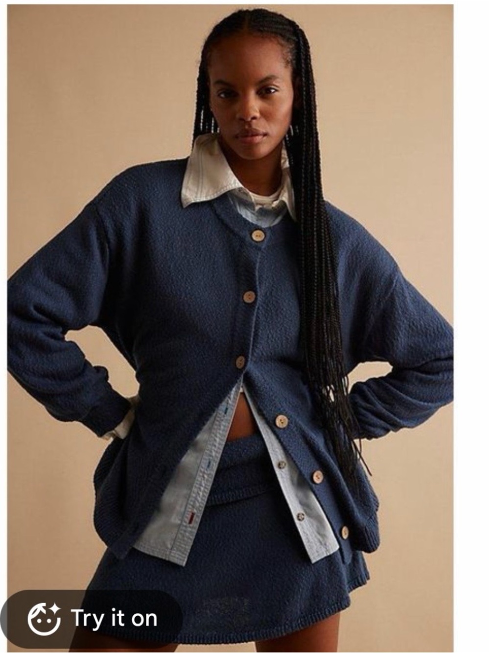 Free People Navy Button up sweater with matching skort